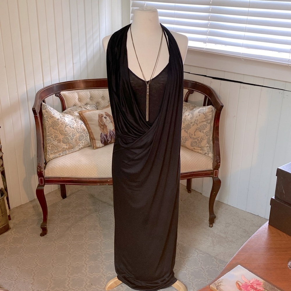 Sleeveless or one sleeve Poleci draped dress w/ wrap details